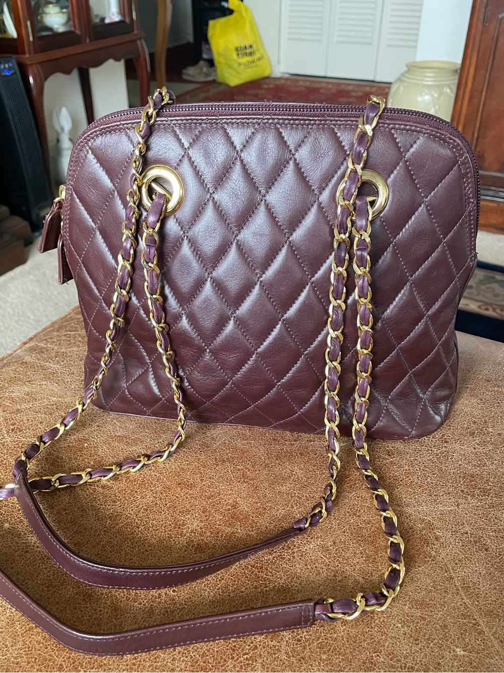 Holt Renfrew Vintage Quilted Leather Shoulder Bag /  Burgundy